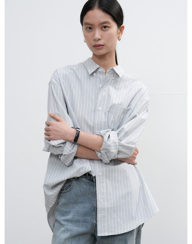 UNISEX 루즈핏 스트라이프 셔츠 [GREY] / SBE3U03003-WOMAN
