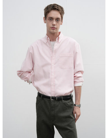 UNISEX 레귤러핏 옥스포드 스트라이프 셔츠 [PINK] / SBE3U03001-MAN