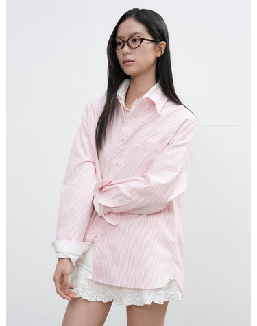 UNISEX 레귤러핏 옥스포드 스트라이프 셔츠 [PINK] / SBE3U03001-WOMAN