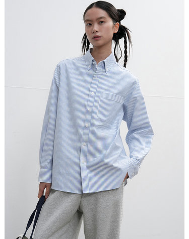 UNISEX 레귤러핏 옥스포드 스트라이프 셔츠 [BLUE] / SBE3U03001-WOMAN