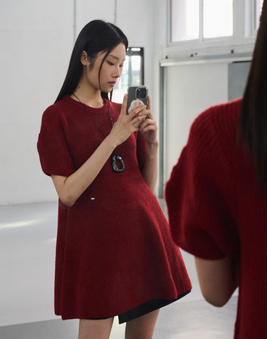 WOMAN 벌룬 슬리브 미니 플레어 원피스 [RED] / WBE4L15508