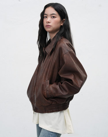 WOMAN 빈티지 워싱 페이크 레더 블루종 [BRICK] / WBE3L09514