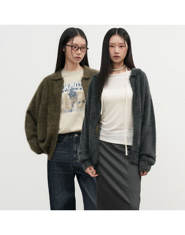 UNISEX 헤어리 집업 카라 가디건 [2COL] / SBE4U04009-WOMAN