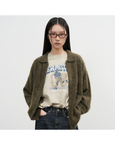 UNISEX 헤어리 집업 카라 가디건 [KHAKI] / SBE4U04009-WOMAN