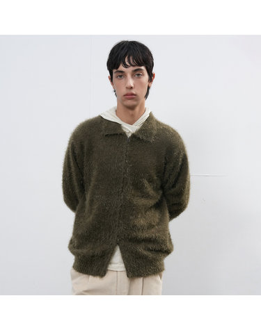UNISEX 헤어리 집업 카라 가디건 [KHAKI] / SBE4U04009-MAN