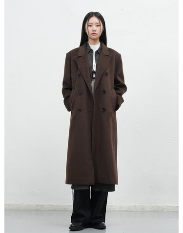 WOMAN 더블 브레스티드 울 롱코트 [DARK BROWN] / WBE3L10507