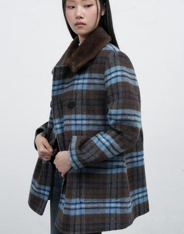 WOMAN 퍼카라 체크 하프 울 코트 [BROWN] / WBE4L10518