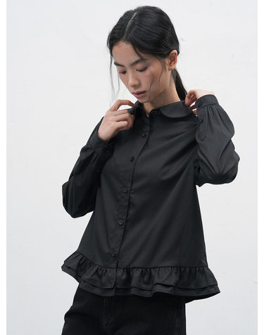 WOMAN 라운드 카라 프릴 블라우스 [BLACK] / WBE3L03513