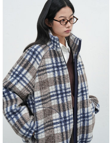 제너럴 아이디어 UNISEX 웜 체크 플리스 집업 점퍼 [NAVY] / SBE3U07013-WOMAN