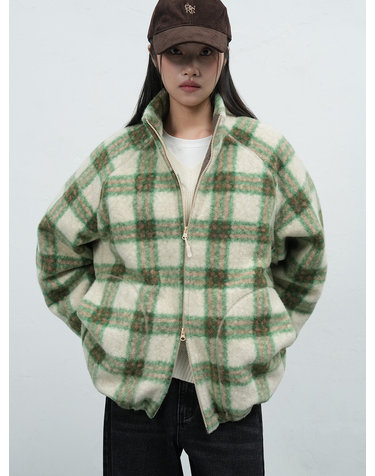 UNISEX 웜 체크 플리스 집업 점퍼 [GREEN] / SBE3U07013-WOMAN