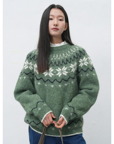 UNISEX 울 스노우 노르딕 풀오버 [PISTACHIO] / SBD4U05022-WOMAN