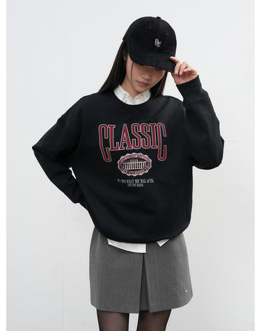 UNISEX 클래식 아플리케 루즈핏 맨투맨 [BLACK] / SBE3U02009-WOMAN