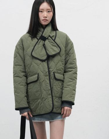WOMAN 머플러 세트 노카라 퀼팅 자켓 [KHAKI] / WBE3L07516