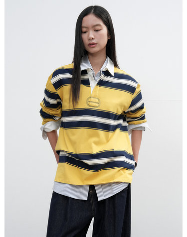 UNISEX 클래식 볼드 스트라이프 럭비 티셔츠 [VINTAGE YELLOW] / SBE3U01005-WOMAN