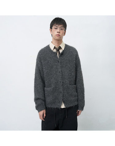 MAN 울 블랜드 헤어리 루즈핏 가디건 [CHARCOAL] / SBE4M04012