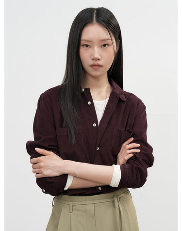 UNISEX 슬림핏 코듀로이 오픈카라 셔츠 [BURGUNDY] / SBE3U03006-WOMAN
