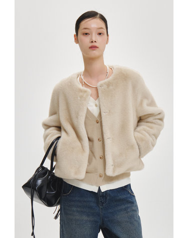 [아르노] WOMAN 노카라 머플러 페이크 퍼 자켓 [BEIGE] / GF7LJP536
