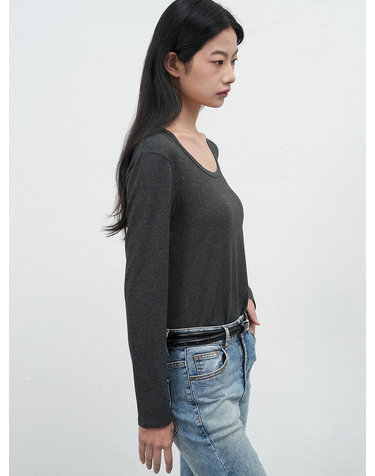 WOMAN 히트젯 히트 U넥 티셔츠 [CHARCOAL] / WBE4L01516