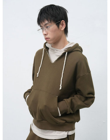 UNISEX 스티치 브이넥 스웻 후드티 [KHAKI] / SBE4U51013-MAN