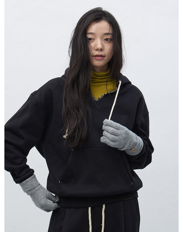 UNISEX 스티치 브이넥 스웻 후드티 [BLACK] / SBE4U51013-WOMAN