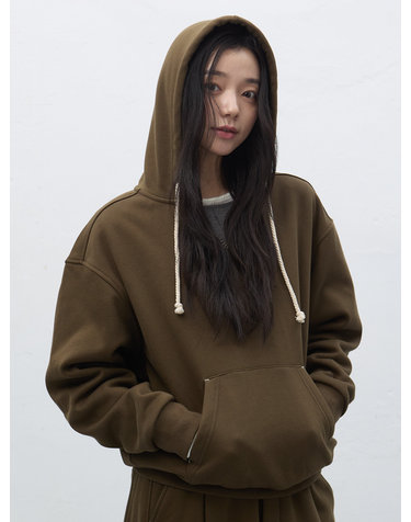 UNISEX 스티치 브이넥 스웻 후드티 [KHAKI] / SBE4U51013-WOMAN