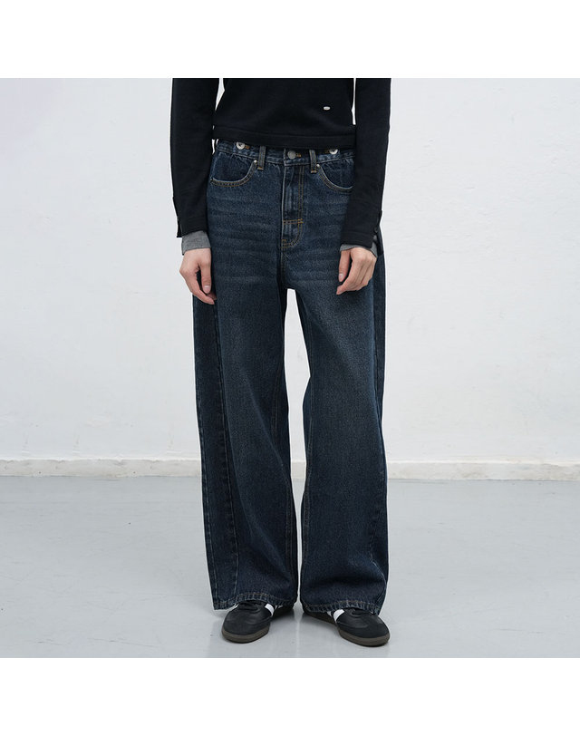 제너럴아이디어 제너럴 아이디어 WOMAN 스냅 디테일 와이드 데님 팬츠 [NAVY] / WBE3L11508 착용컷