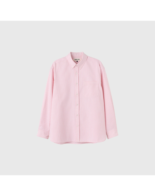 제너럴아이디어 제너럴 아이디어 UNISEX 레귤러핏 옥스포드 스트라이프 셔츠 [PINK] / SBE3U03001-WOMAN 착용컷