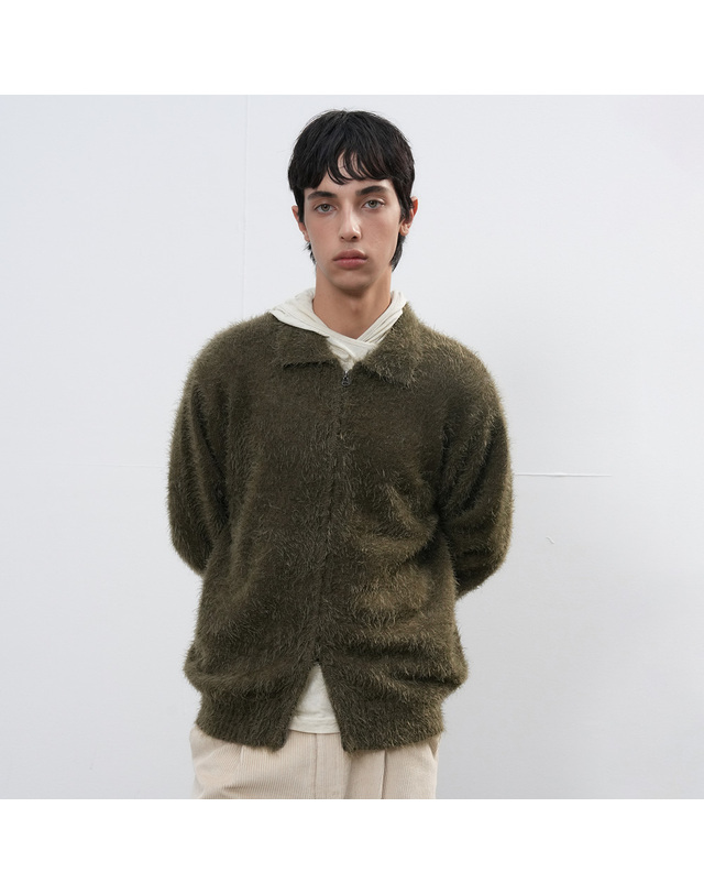 제너럴아이디어 제너럴 아이디어 UNISEX 헤어리 집업 카라 가디건 [2COL] / SBE4U04009-MAN 착용컷