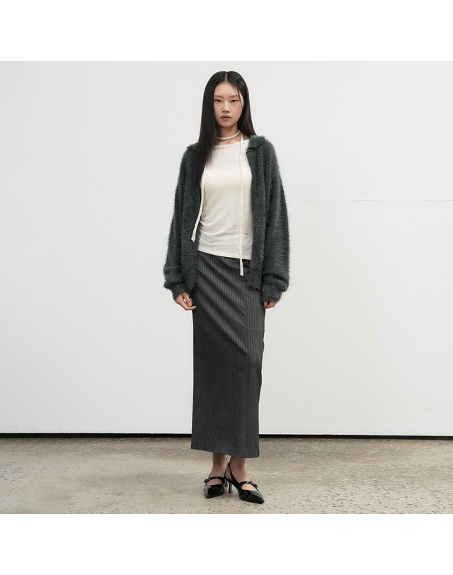 제너럴아이디어 제너럴 아이디어 UNISEX 헤어리 집업 카라 가디건 [2COL] / SBE4U04009-WOMAN 착용컷