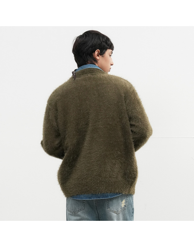 제너럴아이디어 제너럴 아이디어 UNISEX 헤어리 집업 카라 가디건 [KHAKI] / SBE4U04009-MAN 착용컷