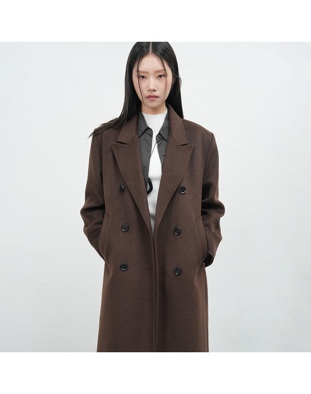 제너럴아이디어 제너럴 아이디어 WOMAN 더블 브레스티드 울 롱코트 [DARK BROWN] / WBE3L10507 착용컷