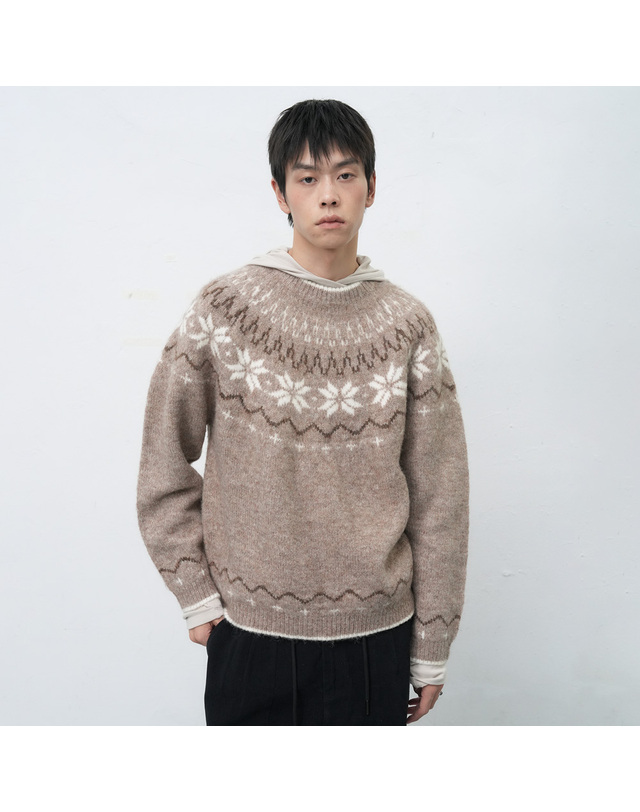 제너럴아이디어 제너럴 아이디어 UNISEX 울 스노우 노르딕 풀오버 [MOCHA] / SBD4U05022-MAN 착용컷