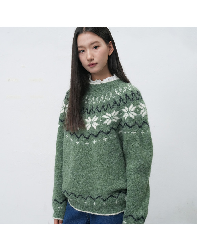 제너럴아이디어 제너럴 아이디어 UNISEX 울 스노우 노르딕 풀오버 [PISTACHIO] / SBD4U05022-WOMAN 착용컷