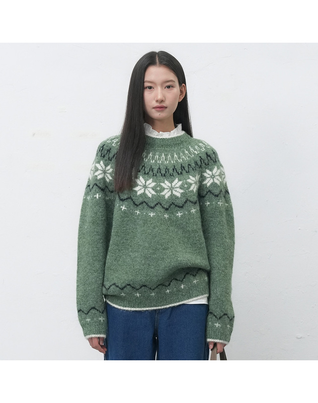 제너럴아이디어 제너럴 아이디어 UNISEX 울 스노우 노르딕 풀오버 [PISTACHIO] / SBD4U05022-WOMAN 착용컷