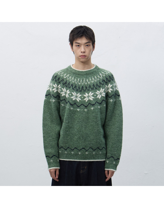 제너럴아이디어 제너럴 아이디어 UNISEX 울 스노우 노르딕 풀오버 [PISTACHIO] / SBD4U05022-MAN 착용컷