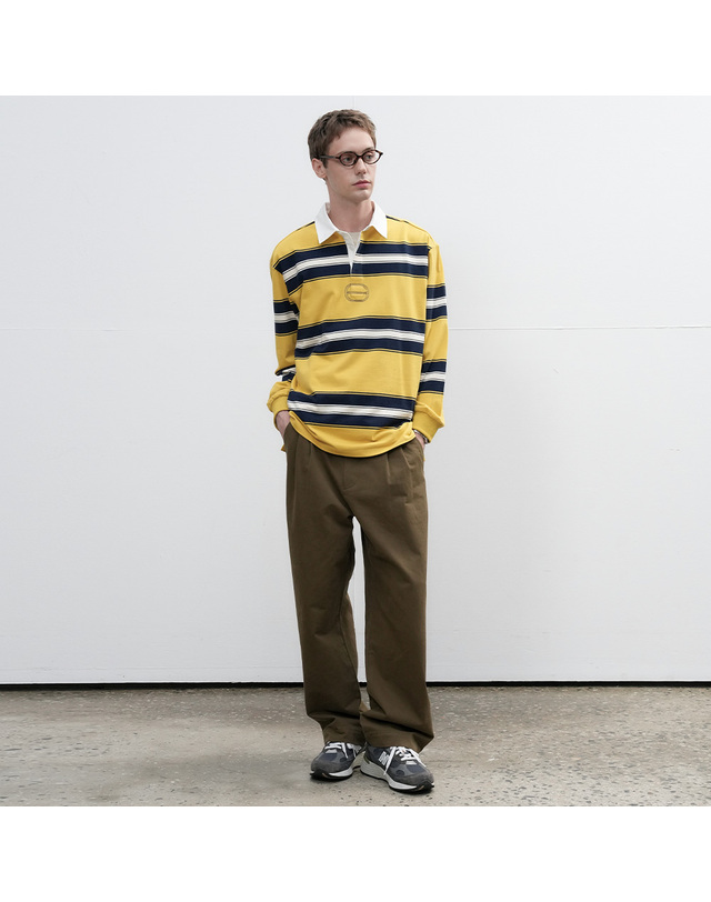 제너럴아이디어 제너럴 아이디어 UNISEX 클래식 볼드 스트라이프 럭비 티셔츠 [VINTAGE YELLOW] / SBE3U01005-MAN 착용컷