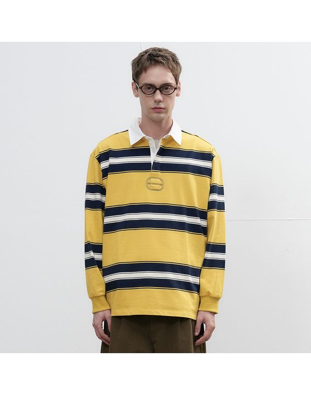 제너럴아이디어 제너럴 아이디어 UNISEX 클래식 볼드 스트라이프 럭비 티셔츠 [VINTAGE YELLOW] / SBE3U01005-MAN 착용컷