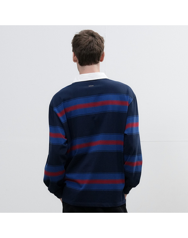 제너럴아이디어 제너럴 아이디어 UNISEX 클래식 볼드 스트라이프 럭비 티셔츠 [NAVY] / SBE3U01005-MAN 착용컷