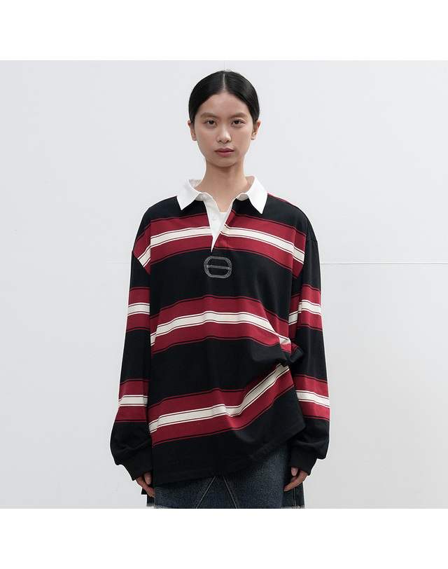 제너럴아이디어 제너럴 아이디어 UNISEX 클래식 볼드 스트라이프 럭비 티셔츠 [RED] / SBE3U01005-WOMAN 착용컷