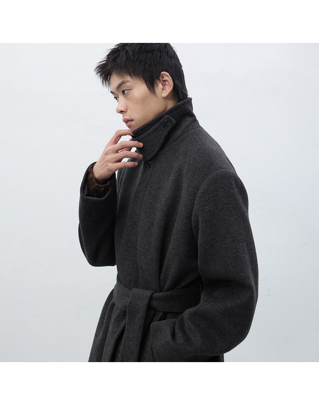 제너럴아이디어 제너럴 아이디어 MAN 울 블렌디드 발마칸 롱 코트 [DARK BROWN] / SBE3M10011 착용컷
