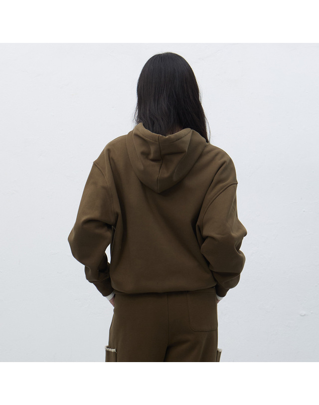제너럴아이디어 제너럴 아이디어 UNISEX 스티치 브이넥 스웻 후드티 [KHAKI] / SBE4U51013-WOMAN 착용컷