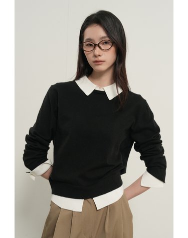 WOMAN 릴렉스드 카라 레이어드 풀오버 [BLACK] / GF7LKP502