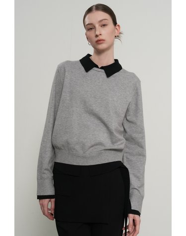 WOMAN 릴렉스드 카라 레이어드 풀오버 [GREY] / GF7LKP502
