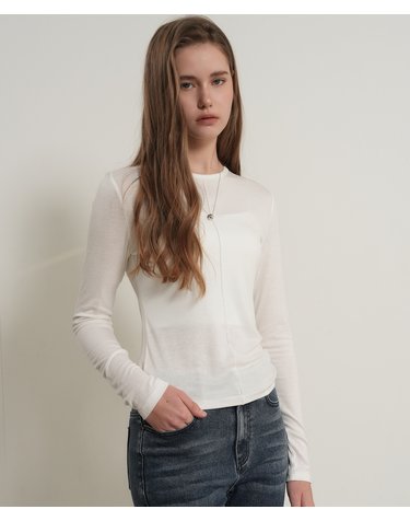 WOMAN 에어리 라운드넥 핀턱 티셔츠 [WHITE] / GF7LTS505
