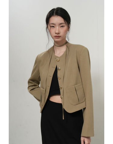 WOMAN 스트랩 노카라 자켓 [BEIGE] / GF1LJK504