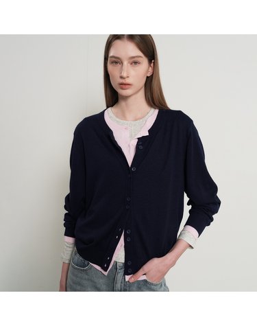 WOMAN 더블 레이어드 크루넥 가디건 [NAVY] / GF1LKC509