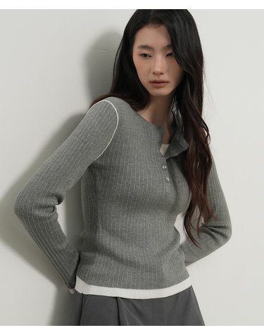 WOMAN 헨리넥 레이어드 니트 풀오버 [GREY] / GF1LKP507
