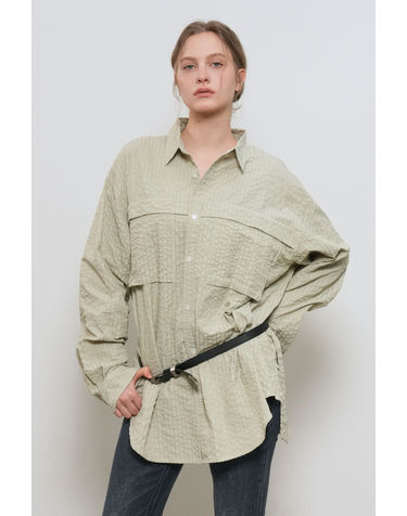 UNISEX 루즈핏 스트라이프 포켓 셔츠 [KHAKI] / GF1USH001-WOMAN