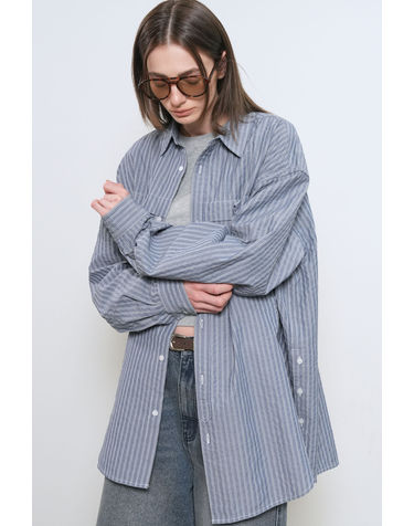 UNISEX 루즈핏 스트라이프 포켓 셔츠 [BLUE] / GF1USH001-WOMAN