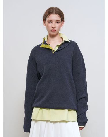 UNISEX 배색 카라 헨리넥 니트 [DEEP NAVY] / GF1UKP007-WOMAN
